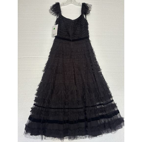 Mac Duggal 8054 Sz 4 Ruffle Cap Sleeve Embellished Tiered Midi Dress Velvet - Picture 8 of 10